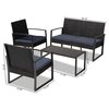 Baxton Studio Greta Modern Dark Blue Fabric and Black Finished Metal and Synthetic Rattan 4-PC Patio Set 184-11753-Zoro